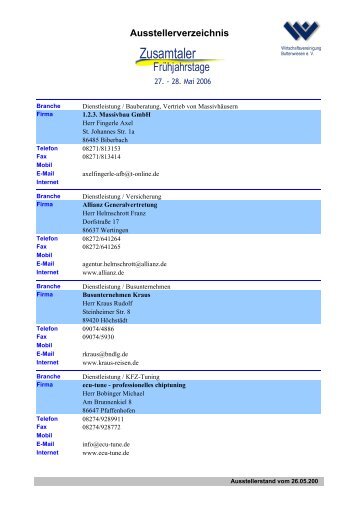 Ausstellerverzeichnis - Wirtschaftsvereinigung Buttenwiesen