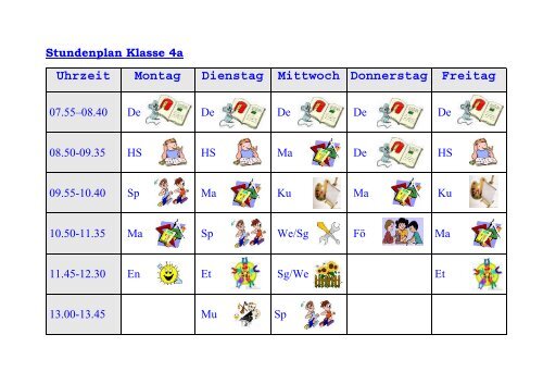 Stundenplan Klasse 4a - Grundschule Bottendorf