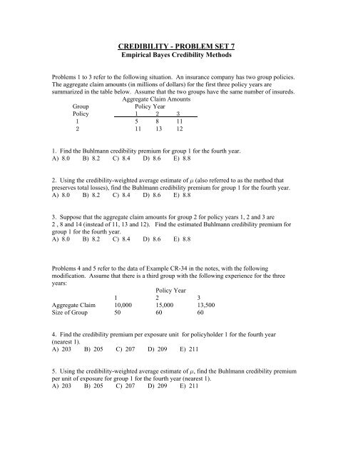 CREDIBILITY - PROBLEM SET 7