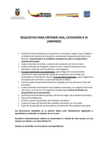 requisitos para visa 9-vi