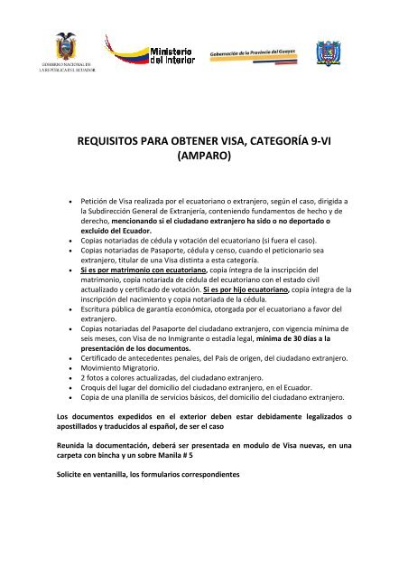 requisitos para visa 9-vi