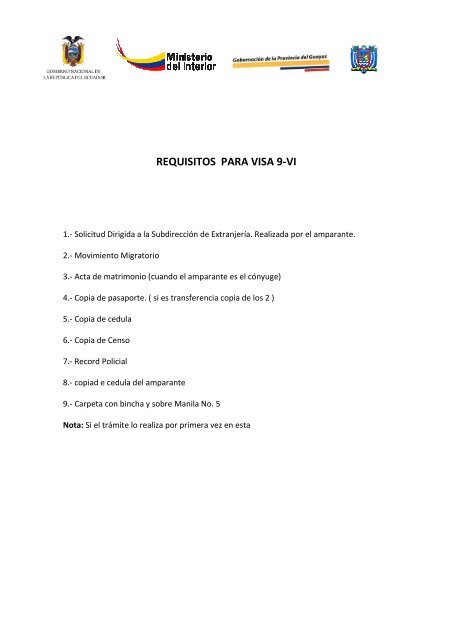 requisitos para visa 9-vi