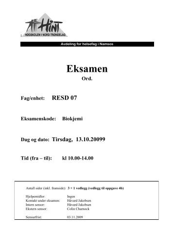 RESD 07 - Biokjemi - 13102009 - Høgskolen i Nord-Trøndelag