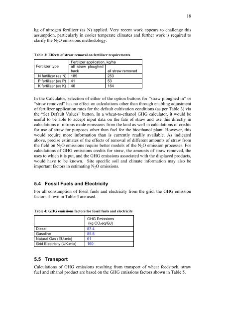 BIOETHANOL GREENHOUSE GAS CALCULATOR - HGCA