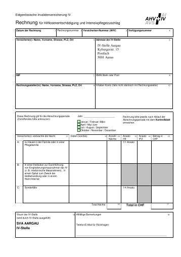 Rechnungsformular HilflosenentschÃ¤digung ... - SVA Aargau