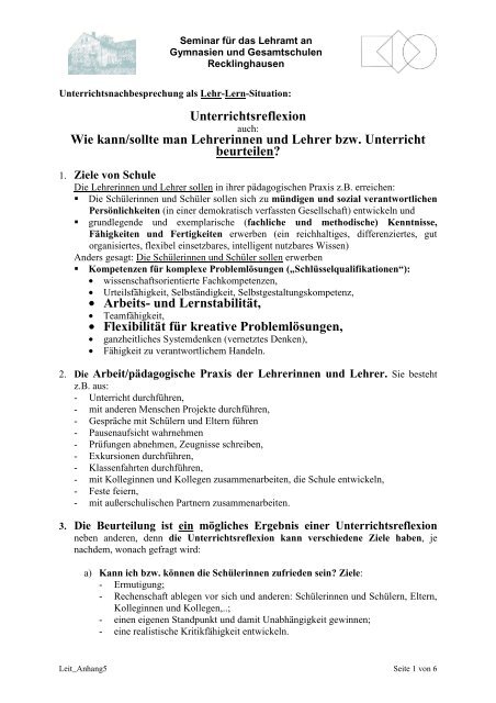 Wie kann/sollte man Lehrerinnen- bzw. Lehrer/Unterricht beurteilen?