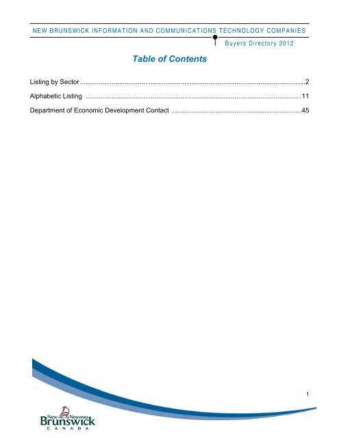 Table of Contents - Government of New Brunswick