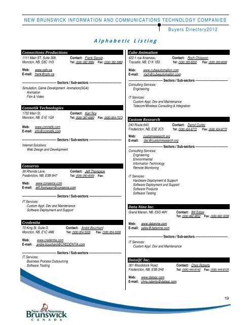 Table of Contents - Government of New Brunswick