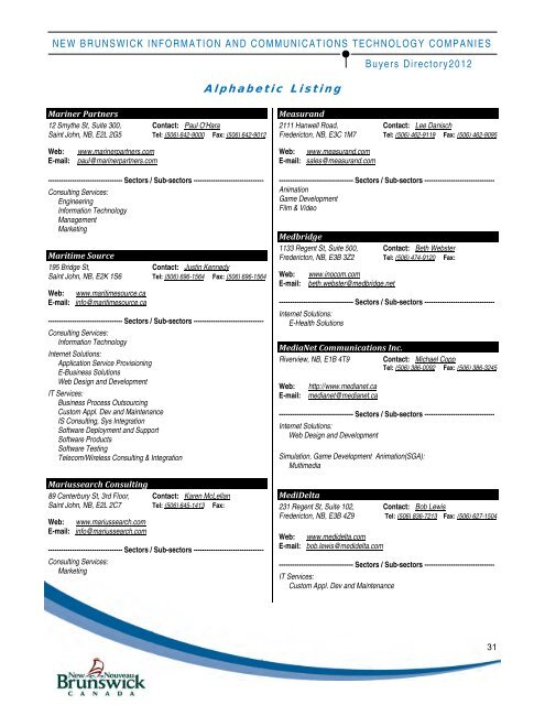 Table of Contents - Government of New Brunswick