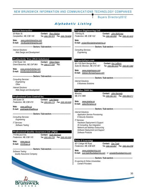 Table of Contents - Government of New Brunswick