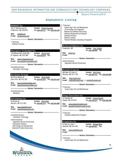 Table of Contents - Government of New Brunswick