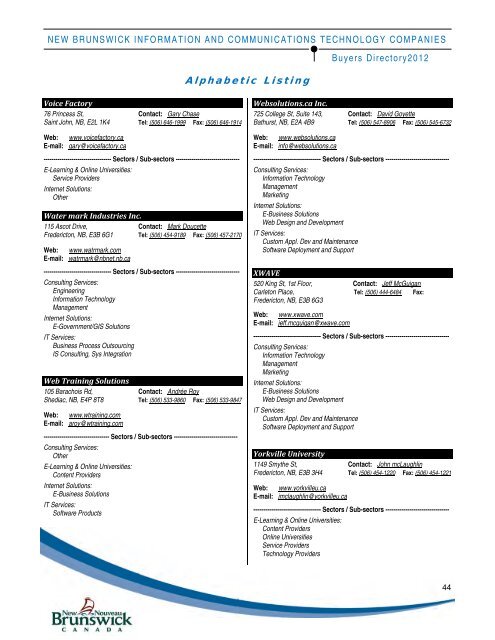 Table of Contents - Government of New Brunswick