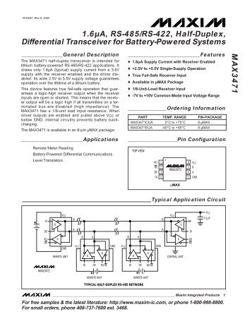 MAX3471 1.6µA, RS-485/RS-422, Half-Duplex, Differential ... - Maxim