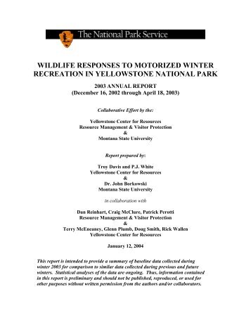Wildlife Responses to Motorized Winter Recreation in Yellowstone