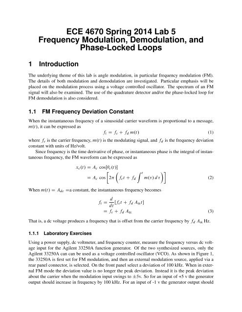 ECE 4670 Spring 2011 Lab 5 Frequency Modulation, Demodulation ...