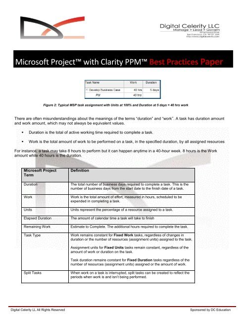 Microsoft Project with Clarity PPM, Best Practices ... - Digital Celerity