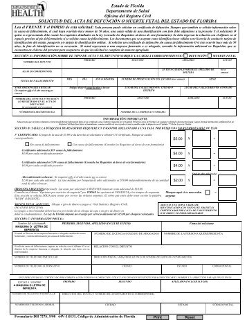 Estado de Florida Departamento de Salud Oficina del Registro Civil ...