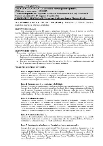 Asignatura - Departamento de MatemÃ¡tica Aplicada y EstadÃ­stica