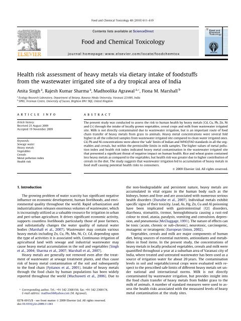 Health risk assessment of heavy metals via dietary intake of ...