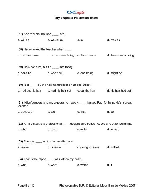 Style Update Placement Exam Page 1 of 10 Photocopiable D.R. ...