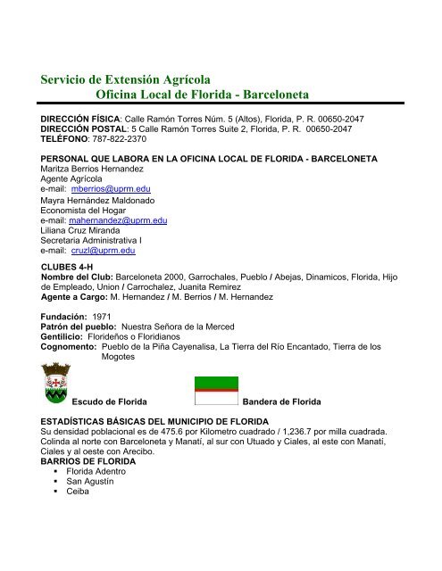 Servicio de Extensión Agrícola Oficina Local de Florida - UPRM