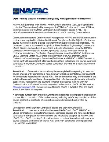 CQM Training Update: Construction Quality Management for ...