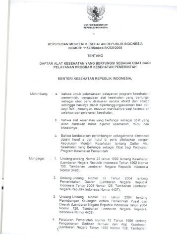 Nomor 1157 Tahun 2008 tentang Daftar Alat Kesehatan Yang ...