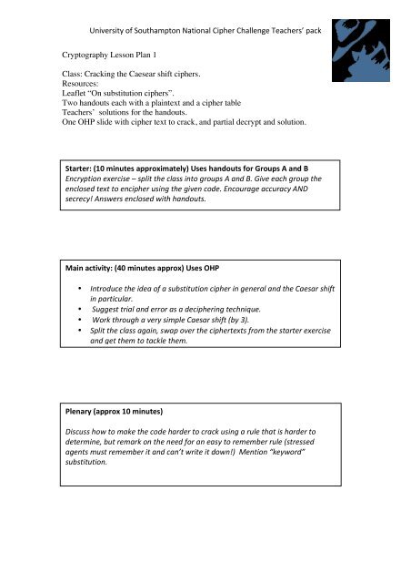 Teachers' pack - National Cipher Challenge - University of ...