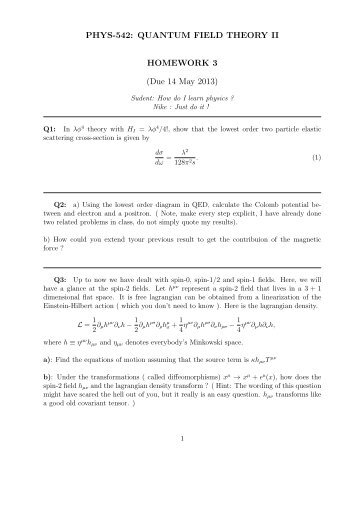 PHYS-542: QUANTUM FIELD THEORY II HOMEWORK 3 (Due 14 ...