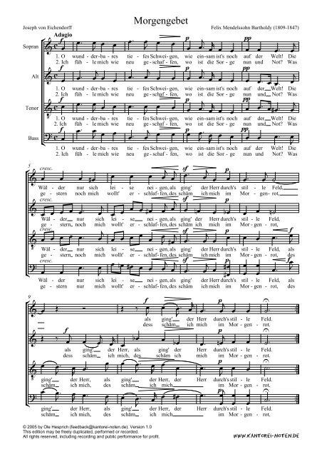 Mendelssohn - Morgengebet (SATB) - Kantorei-Noten.de