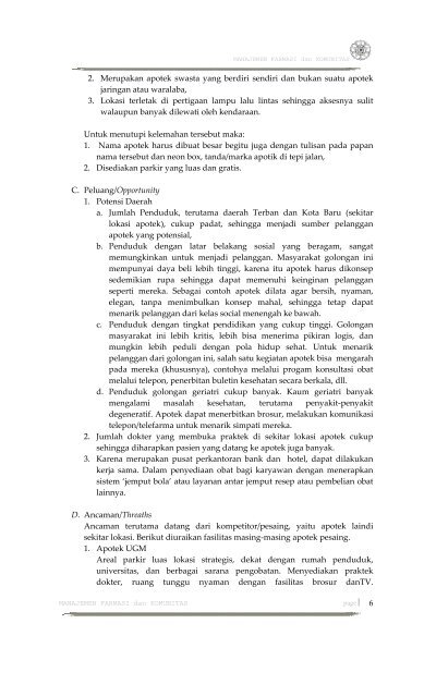 Apotek Bersama Jln.SUDIRMAN no 40 Yogyakarta 55233 I. Latar ...