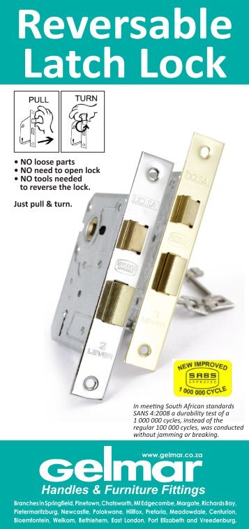 Reversable Latch Lock - Gelmar Handles and Furniture Fittings