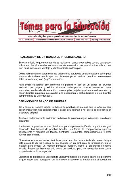 1/10 REALIZACION DE UN BANCO DE PRUEBAS CASERO - CCOO