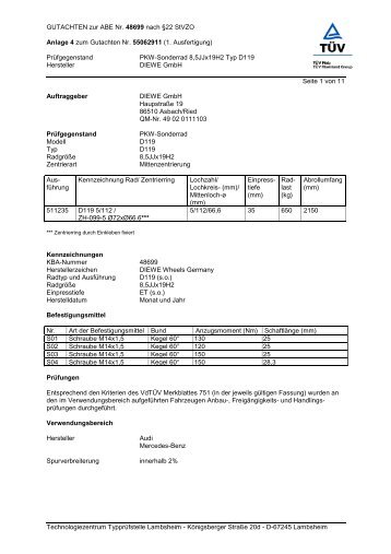 GUTACHTEN zur ABE Nr.  48699 nach §22 StVZO Anlage 4 zum ...