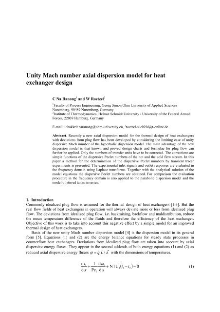 Unity Mach number axial dispersion model for heat exchanger design