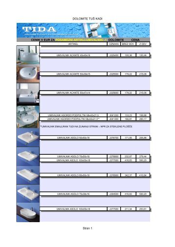 DOLOMITE TUÅ  KADI Stran 1 CENIK V EUR ZA POSAMEZNI ... - Tida