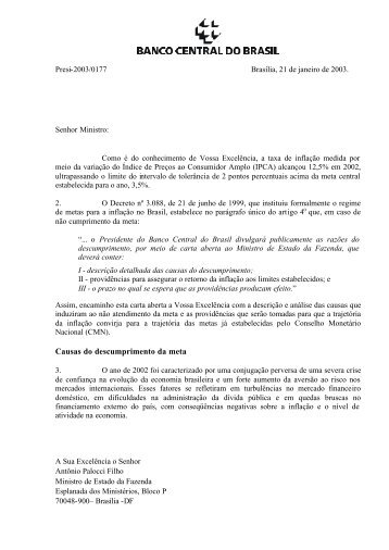 Carta Aberta ao Ministro da Fazenda - Banco Central do Brasil