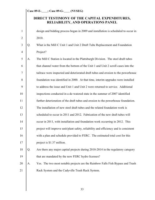 direct testimony of the capital expenditures, reliability, and - nyseg