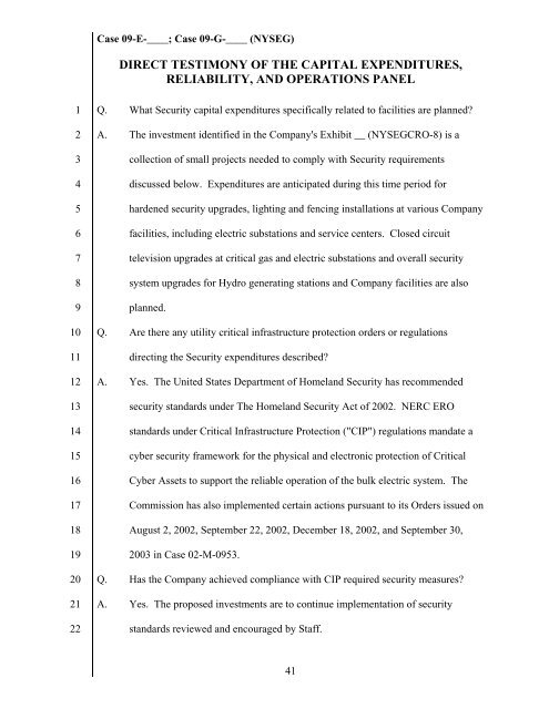 direct testimony of the capital expenditures, reliability, and - nyseg