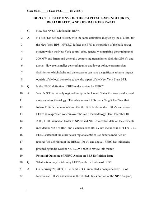 direct testimony of the capital expenditures, reliability, and - nyseg