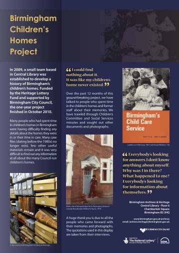 Birmingham Children's Homes Project - Connecting Histories