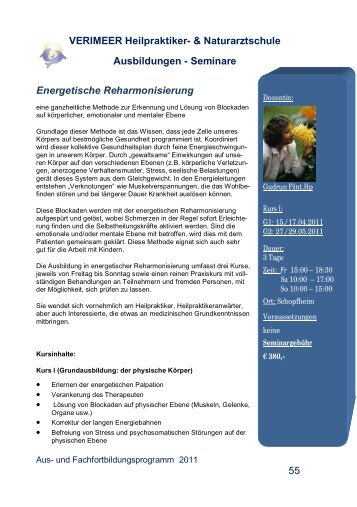 Seminare 55 Energetische Reharmonisierung - Verimeer Heilpraktiker