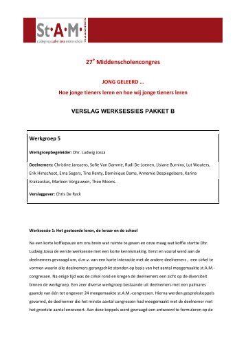 27 e StAM-congres/ Verslag werkgroep 5 - St.AM-Vlaanderen