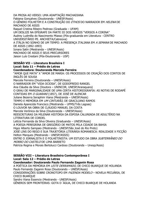 ProgramaÃ§Ã£o dos SEMINÃRIOS DE PESQUISA e ... - UNESP-Assis