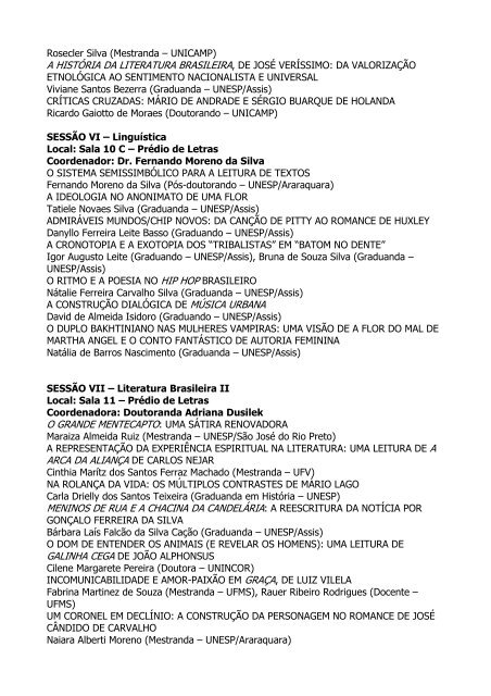 ProgramaÃ§Ã£o dos SEMINÃRIOS DE PESQUISA e ... - UNESP-Assis