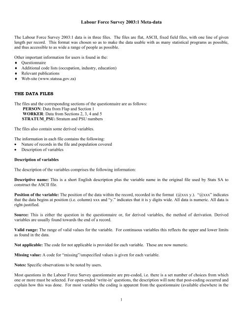 Labour Force Survey 2003:1 Meta-data - Population Studies Center