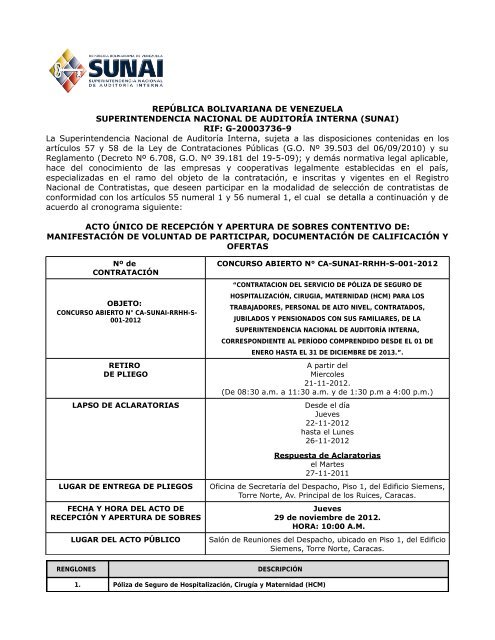 concurso abierto n° ca-sunai-rrhh-s-001-2012 - Superintendencia ...