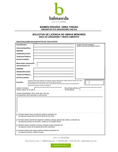 Solicitud de licencia para obras menores - Ayuntamiento de ...