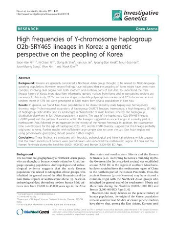 High frequencies of Y-chromosome haplogroup O2b-SRY465 ...