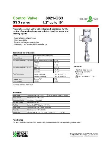 Schubert & Salzer 8021 Sliding Gate Control Valve - RM Headlee